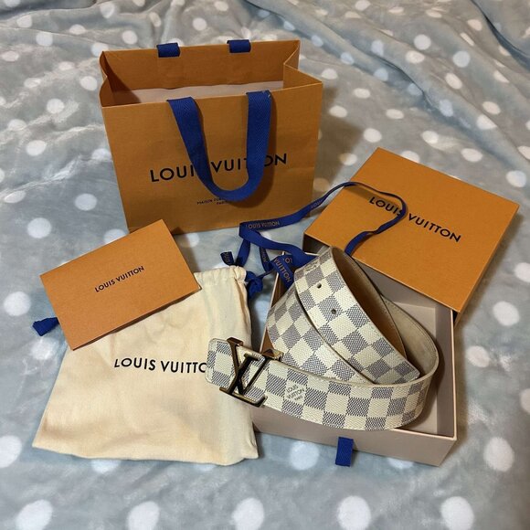 Louis Vuitton Damier Azur LV Belt 90/36 - Gold Buckle with Box and Receipt - Picture 1 of 6